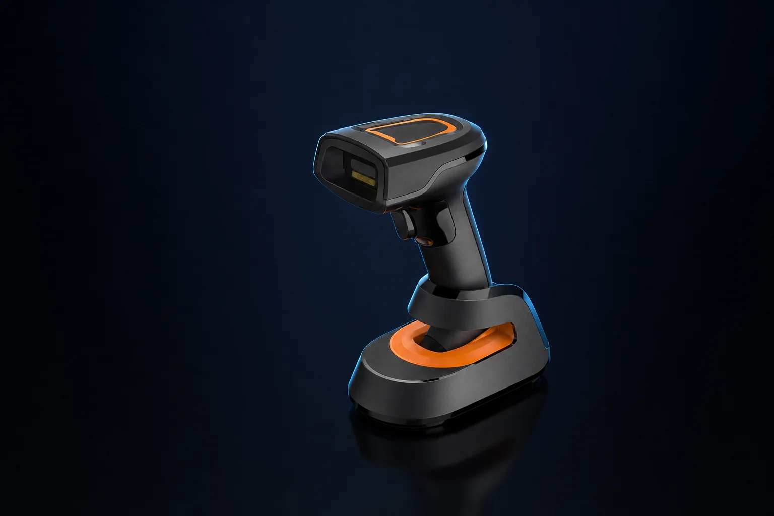 MV-IDH2000 handheld code scanner on a stand